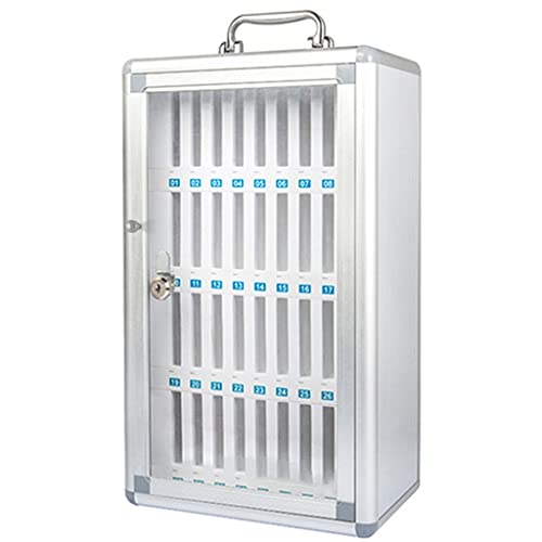 Aluminum Alloy Pocket Chart Cell Phones Storage Cabinet Wall-Mounted Phones Storage Locker Box with Portable Handle Key Lock & Handwritten Tags (Color : Silver, Size : 36)