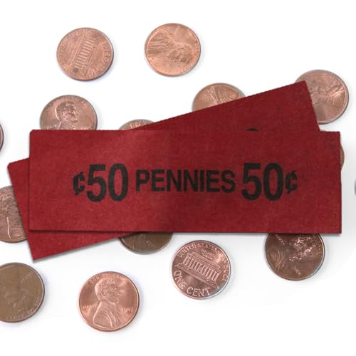 Flat Penny Coin Wrappers 60 lb Kraft Paper $0.50 Roll Value 1000 Count