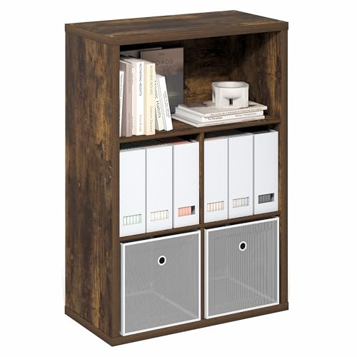 Furinno Cubicle Book Shelf, 5-Cube Bookshelf, Extra Thick Frame Cube Storage Organizer Bookcase with Closed Back, 15.3 x 29.9 x 43.3, for Living Room, Bedroom, Home Office, Amber Pine