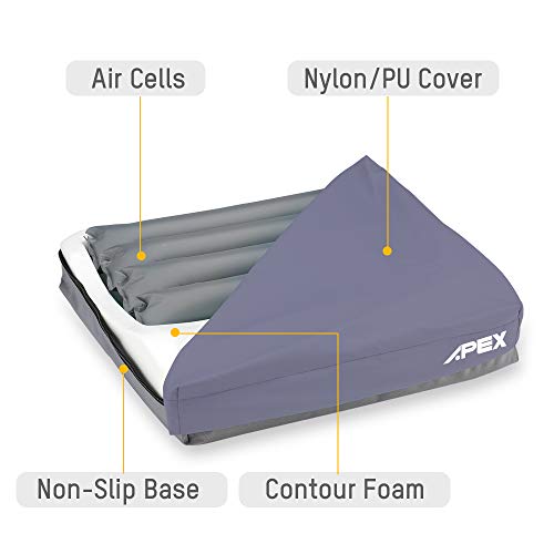 Apex Medical Sedens 500- Alternating Pressure Seat Cushion with Portable Pump – Lower Back & Butt Pain Relief- Fits Wheelchair, Office Chair, Driver Seat - Battery Embedded (17" x 17")