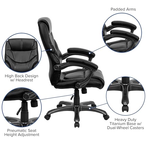 Scranton & Co Contemporary Faux Leather Executive Office Chair, High Back Design with Lumbar Support, Black Leathersoft Upholstery, Adjustable Seat Height, Tilt Lock, Swivel Base, Ergonomic for Home