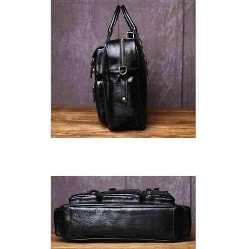 RONSSEN Men's Business Travel Briefcase Leather Handmade Messenger Bags Laptop Bag For Work Travel laptop bag(Light Brown)