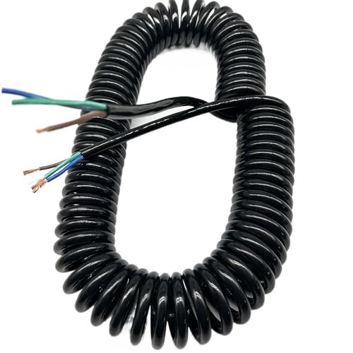 Coiled Mains Flex Curly Spring Cord 3 Core Black Stretchable Spiral Wire