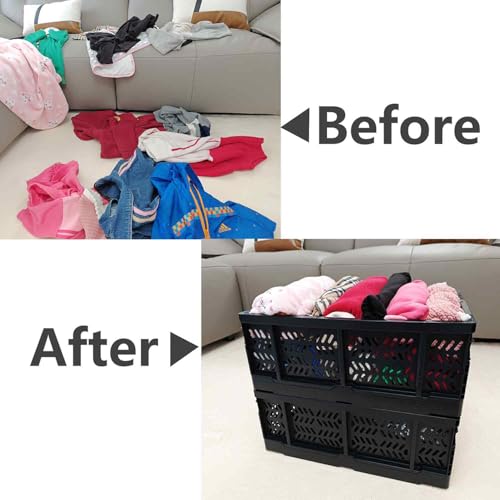 KINGSUSLAY 4-Pack Plastic Storage Crates,20L Foldable Baskets,Collapsible Crates, Storage Baskets and Bins for Toys, Home Storage, Office Products, Gifts(Black)