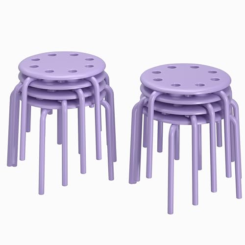VECELO 8-Piece Stacking Stools for Classroom, 12 Inch Height, Decoration Flexible Seating for Schools, Purple