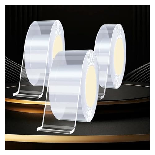 DSWMY Transparent Tape Double Sided Reusable Adhesive Strong Tapes Cleanable Kitchen Bathroom Supplie(Lenth 3m Width 1cm)