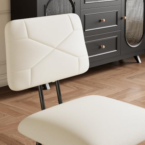 VECELO Stacking Dining Chairs Set of 4, Tufted Faux Leather, Beige