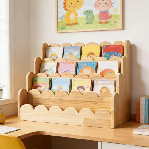 ordinarYone Wooden Book Display Stand For Forward Facing Construction Encourages Early Reading And Organization