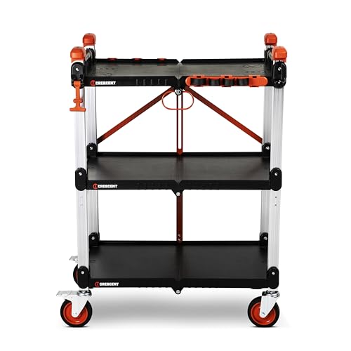 Crescent SITERUNNER 3 Shelf Heavy Duty Folding Jobsite Cart | F3SCBL