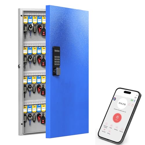 WeHere 96-Key Smart Key Lock Box, Wall-Mount Key Cabinet with Key Management App(Track Key Borrow/Return), Keypad, Bluetooth & WiFi Unlock (Sold Separately) for Commercial, School, Rental, Office