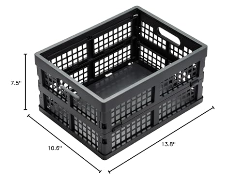 Eslite 16L Collapsible Storage Crates,Folding Plastic Crates for Storage,Pack of 4,Gray