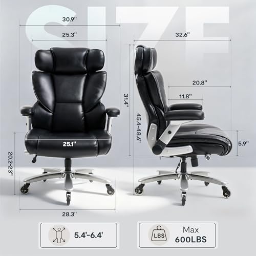 FLEXISPOT 600lbs Big and Tall Office Chair for Heavy People, Heavy Duty Computer Desk Chair with Lumbar Support 2D Armrest Blade Wheels, Chairs for Home Office Gaming Working, PU Leather, Black