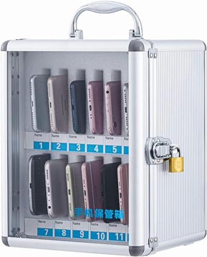Cell Phone Cabinet, Cell Phones Storage Cabinet, Aluminum Alloy Clear Cell Phones Storage Cabinet Pocket Chart Storage Locker Box with Handle for Office Classroom (Color : Silver, Size : 24)-1
