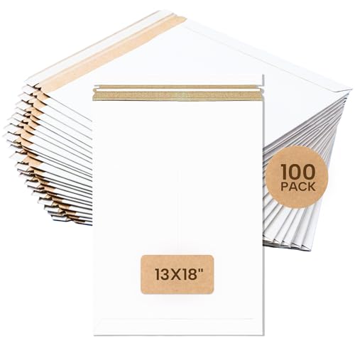 BOX USA Rigid Mailers 13 x 18 (100-Pack) - Cardboard Mailer Envelopes for Posters, Photography Prints, Certificates - Stay Flat