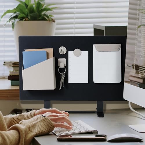 LHiDS Magnetic Desk Organizer Divider, 16.5" Metal Desktop Stand with Board, Paper Holder & Key Hooks, Foldable Storage Box, Desk Accessories for Home Office