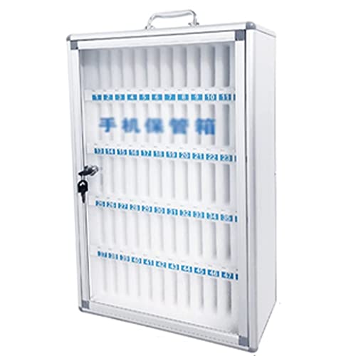 Aluminum Alloy Pocket Chart Cell Phones Storage Cabinet for Cell Phones,Wall-Mounted with A Locked,Can Be Carried by Hand for Office Classroom Factory (Color : Silver, Size : 60)
