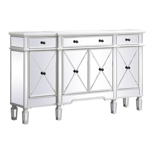Elegant Decor Contempo 60" MDF and Metal Mirrored Credenza in Antique White
