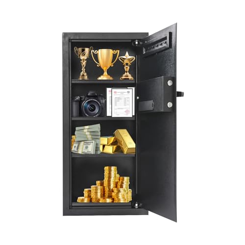 Steel Safe and Lock Box, Heavy Duty Wall Safe with Alarm, Digital Keypad Safe Box for Money, Jewelry, Document, Passport, 3.94"D x 14.57"W x 31.5"H, Black