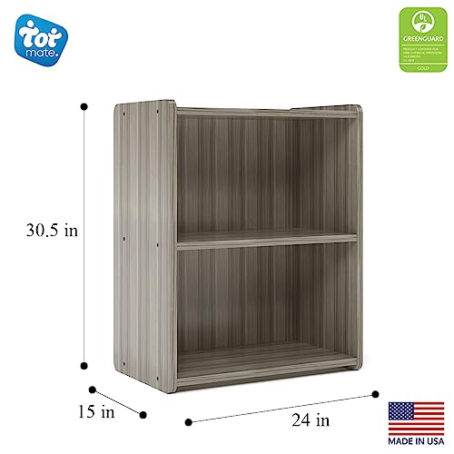 Tot Mate Single-Sided 2-Shelf Storage Cabinet for Kids and Toddlers, Free-Standing Wooden Bookshelf for Classroom, Preschool, 24" W x 30.5" H (Shadow Elm Gray, Ready-to-Assemble)