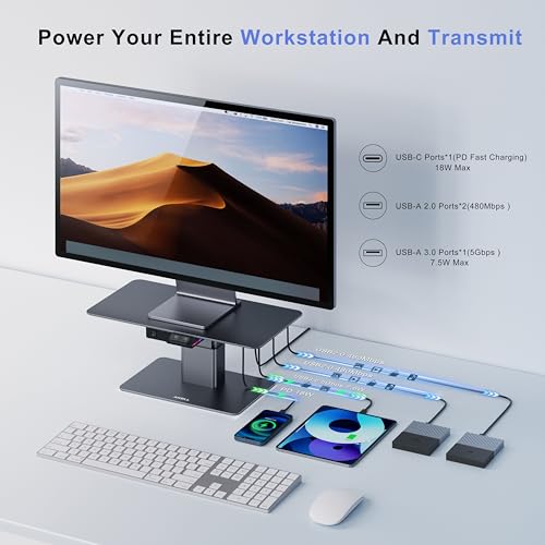 Electric Adjustable Monitor Stand, Computer Monitor Stand with Ambient LED Lighting,44LB Weight Capacity Laptop Stand for 19-40 Inch Monitor&10-16 Inch Computer MacBook Air/Pro, Dell, HP, Asus, Lenovo