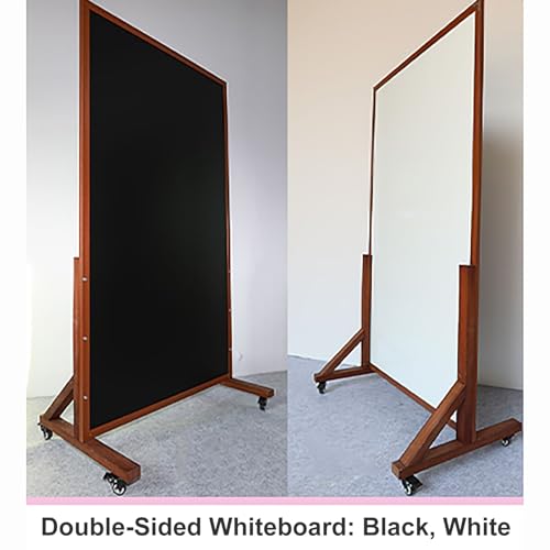 Double Sided White Board Magnetic, Rolling Whiteboard on Wheels, Dry Erase Board with Stand, Standing Whiteboard(Brown,90x120cm/35x47in)