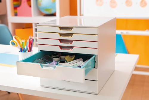 Durable, Varicolor Drawer Organizer, 7 Color Coded Drawers, White