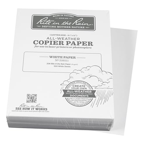 Rite in the Rain Weatherproof Bulk Copier Paper, 8.5" x 11", 20# White, 500 Sheet Pack (No. 208511X)