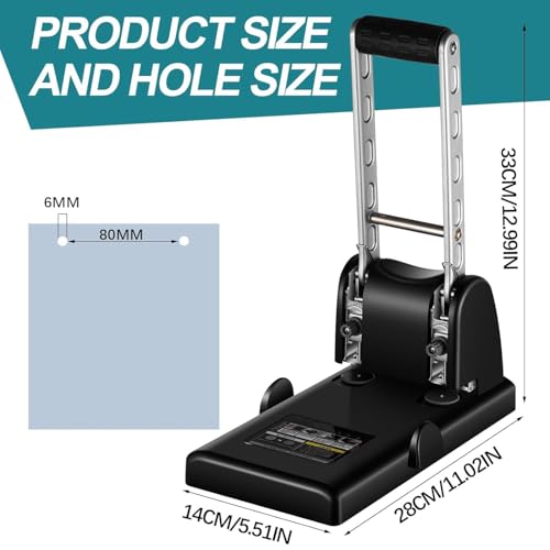 2 Hole Paper Punch, Heavy Duty Paper Punching Machine with 2 Replaceable Blades, 100 Sheet(Thickness 15mm) Punch Capacity, Hole Diameter 6mm, Durable for Office, Print Shops, School