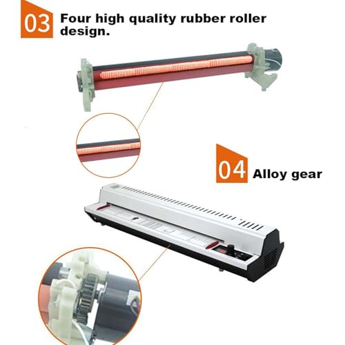 Yokoma Thermal Laminating Machine, 0.04'' Thickness and 12.6' Width, with 4pcs Rubber Roller, All Metal A3 Hot Cold Photo and Poster Laminator for Home Office School Use with Reverse Function