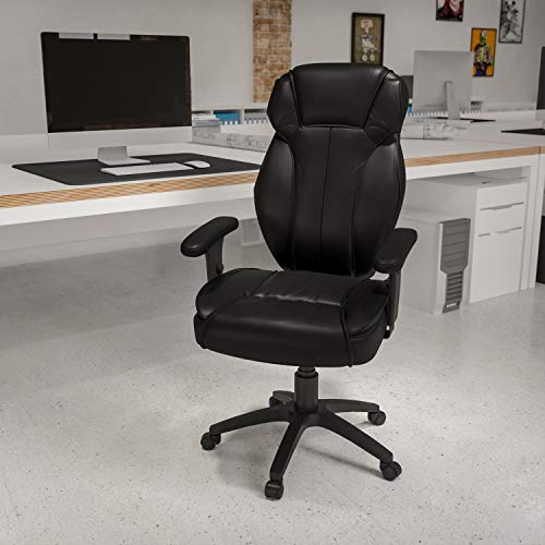 Flash Furniture LeatherSoft Swivel Ergonomic Office Chair with Arms, Black