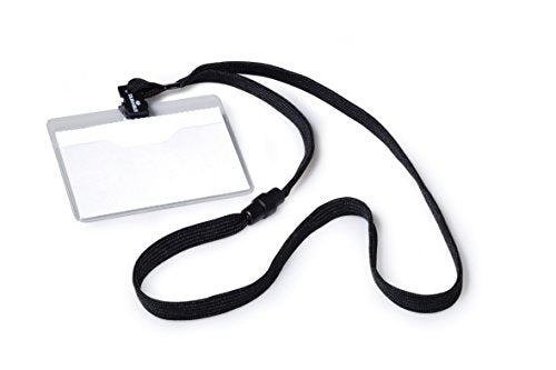 Durable Name Badge with Textile Neck Strap - Black (Pack of 10)