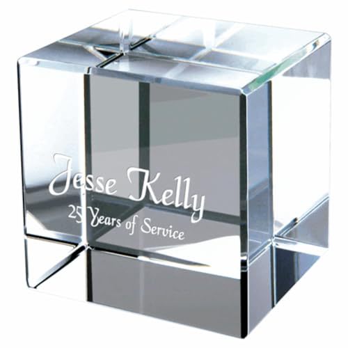Executive Gift Shoppe | Personalized Crystal Cube Paper Weight with Custom Engraving - 3" x 3"