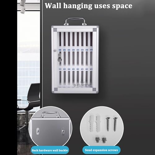 Classroom Office Cell Phone Locker Cabinet,12/24/36/48/60 Slot Aluminum Alloy Clear Pocket Chart Cell Phones Storage Cabinet,Wall-Mounted Mobile Phone Safe Deposit Box with Safety Lock & Handle