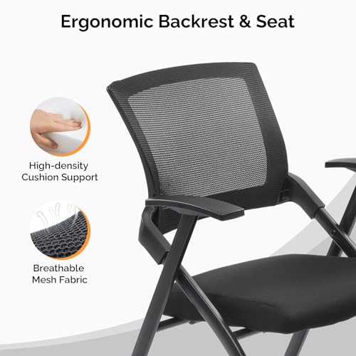 1 Pack Office Guest Reception Chairs,Ergonomic Folding Mesh Office Desk Chair,Stackable & Foldable Conference Room Chairs,Mesh Comfy Desk Chair with Wheels,for Home, Office, Training Room (Black)