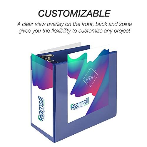 Samsill Durable 6 inch 3 Ring Binder, Locking D Ring Binder, Customizable Clear View Cover, Blue, Holds 1225 Pages