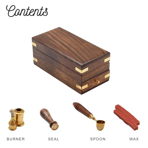 Letter Stamp Wax Seal Kit - Wooden Box with Pot, Sticks and Burner Wood Handle Seal Stamp Star Head - Ideal for Wedding Gift Invitation, Birthday Letter Envelope Sealer Set - 6" Wax Kit Gift Set