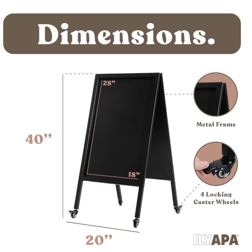 Ilyapa Rolling Metal A Frame Chalk Board Sign, 20x40 in - Sidewalk