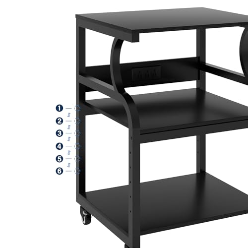 Natwind 3 Tier Large Printer Stand, 24"x20", with Charging Station,Black