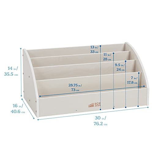 ECR4Kids 4-Shelf Toddler Book Display, Wooden Bookshelf, 30in W, White Wash