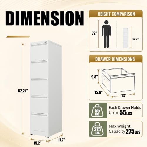 FOSTOKO 5 Drawer File Cabinet for Home Office, Vertical Filing Cabinet