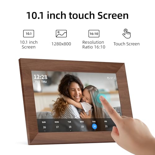 SyncGo 10.1 Inch Smart Wi-Fi Digital Calendar (Wood Grain) - Displays Your Photos, Wi-Fi Sync with Google Calendar, Wide Angle HD View