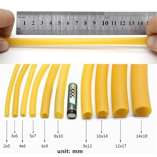 Rubber bands, IDxOD 1.6~18mm High Resilient Elastic Band, Yellow Rubber Tubing for Physical Exercise 1pc(10 METERS X 5MM X 10MM)
