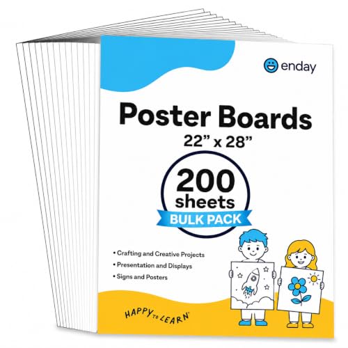 Enday White Poster Board 22x28 (200 Pack), Poster Board Bulk, Premium Quality Large Poster Boards for School, Art, Presentations, Drawing, Vision Board, Crafts & Science Fair Projects