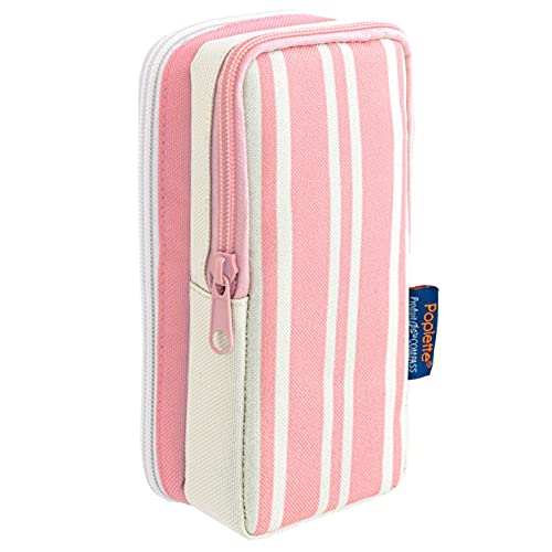 ニッケン文具 Nikken Stationery PLPS-PK Poplette Stripe Pencil Case, Cherry Pink