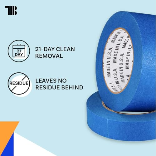 Blue Painters Tape 4 inch x 60 Yards - Case of 12 Rolls, Made in America, Clean Removal, UV-Resistant Blue Painters Masking Tape in Bulk (4" x 180')
