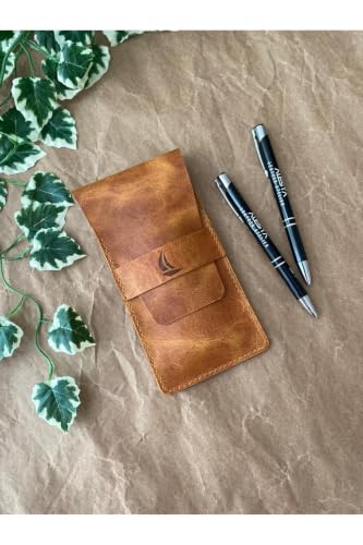 SODEF Handmade Genuine Leather Pencil Holder Case Organizer for Desk, 8 Pen Capacity, Classic Design, Durable & Stylish, Ecru Color, Made in Turkey - Camel