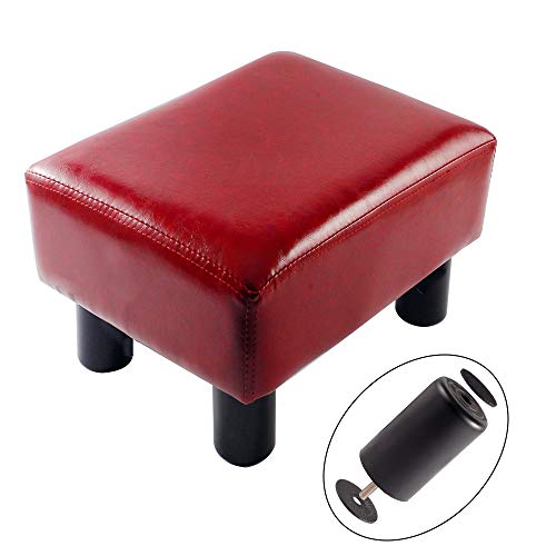SCRIPTRACT 16" Small Footstool PU Leather Ottoman Footrest Modern Home Living Room Bedroom Rectangular Stool with Padded Seat (Red)