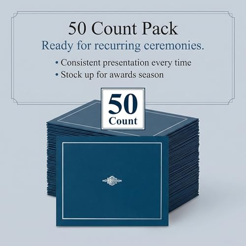 PaperDirect Foil-Stamped Blue Certificate Jacket, Heavy Cover Stock, 9.5"x12", Elegant Silver Foil Crest and Border, Graduation Diplomas, Employee Recognition, Student Awards, Pack of 50