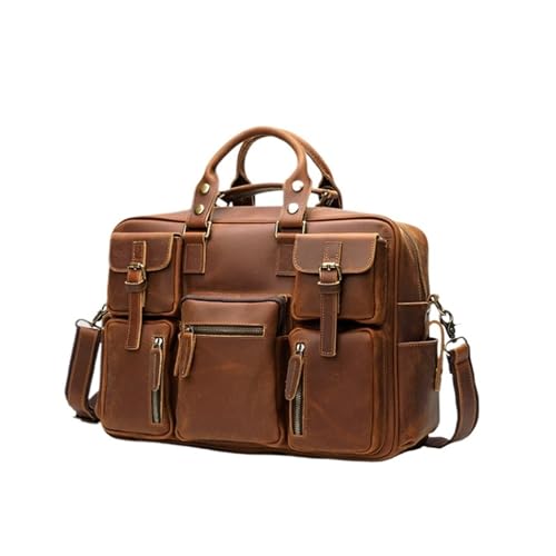 RONSSEN Men's Business Travel Briefcase Leather Handmade Messenger Bags Laptop Bag For Work Travel laptop bag(Light Brown)
