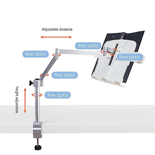 Buhelyc Book Stand with Clamp, Tablet Stand Holder, Adjustable Height, with Page Clips for Reading Hands Free, Sturdy, Rotatable, Table Side Design, Suitable for Book, Tablet, Phone